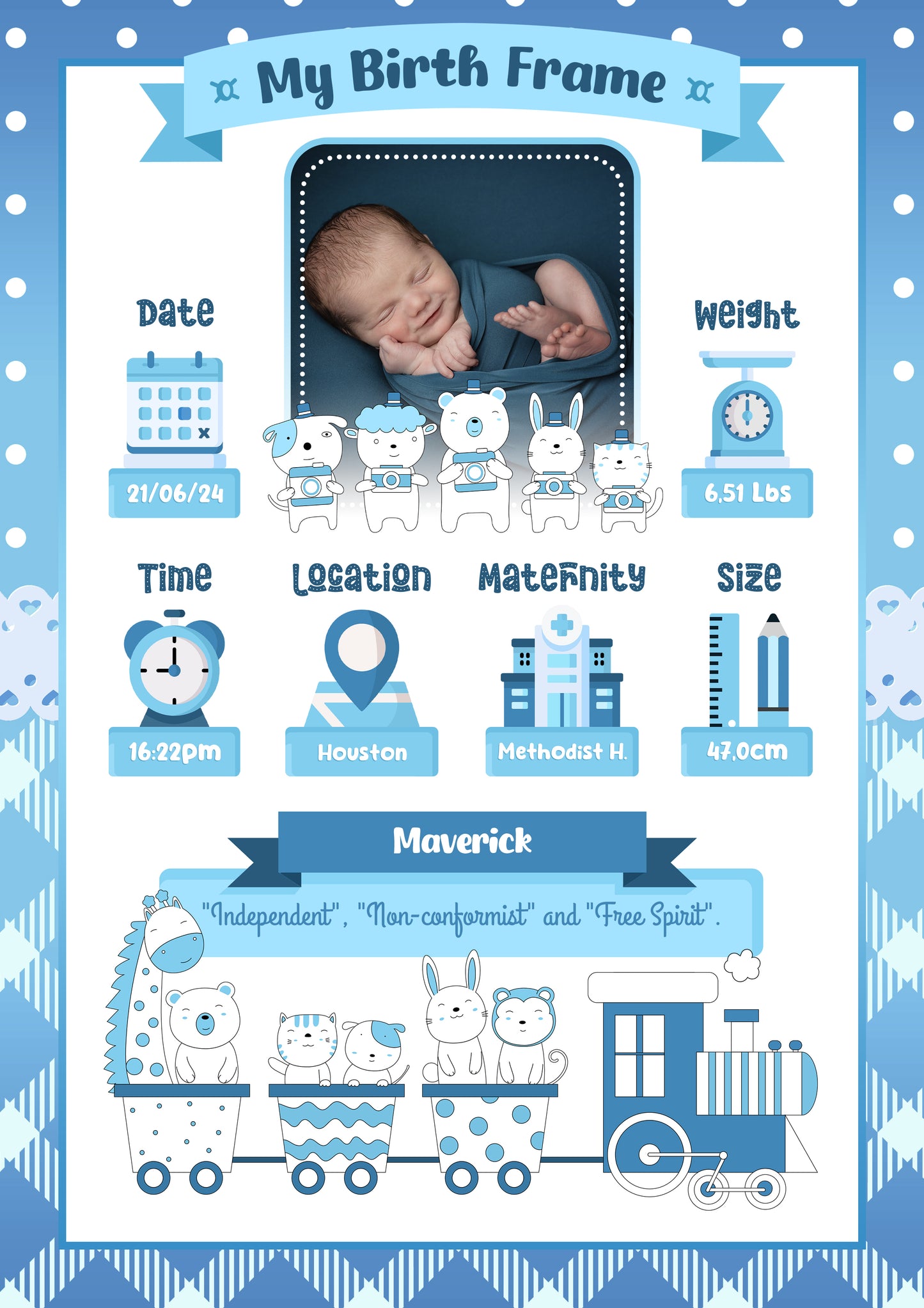 Editable Baby Birth Announcement Frame Bundle (10 PSD Templates) 💙 For Sublimation • Gifts • Wall Decor • Canva Conversion Ready