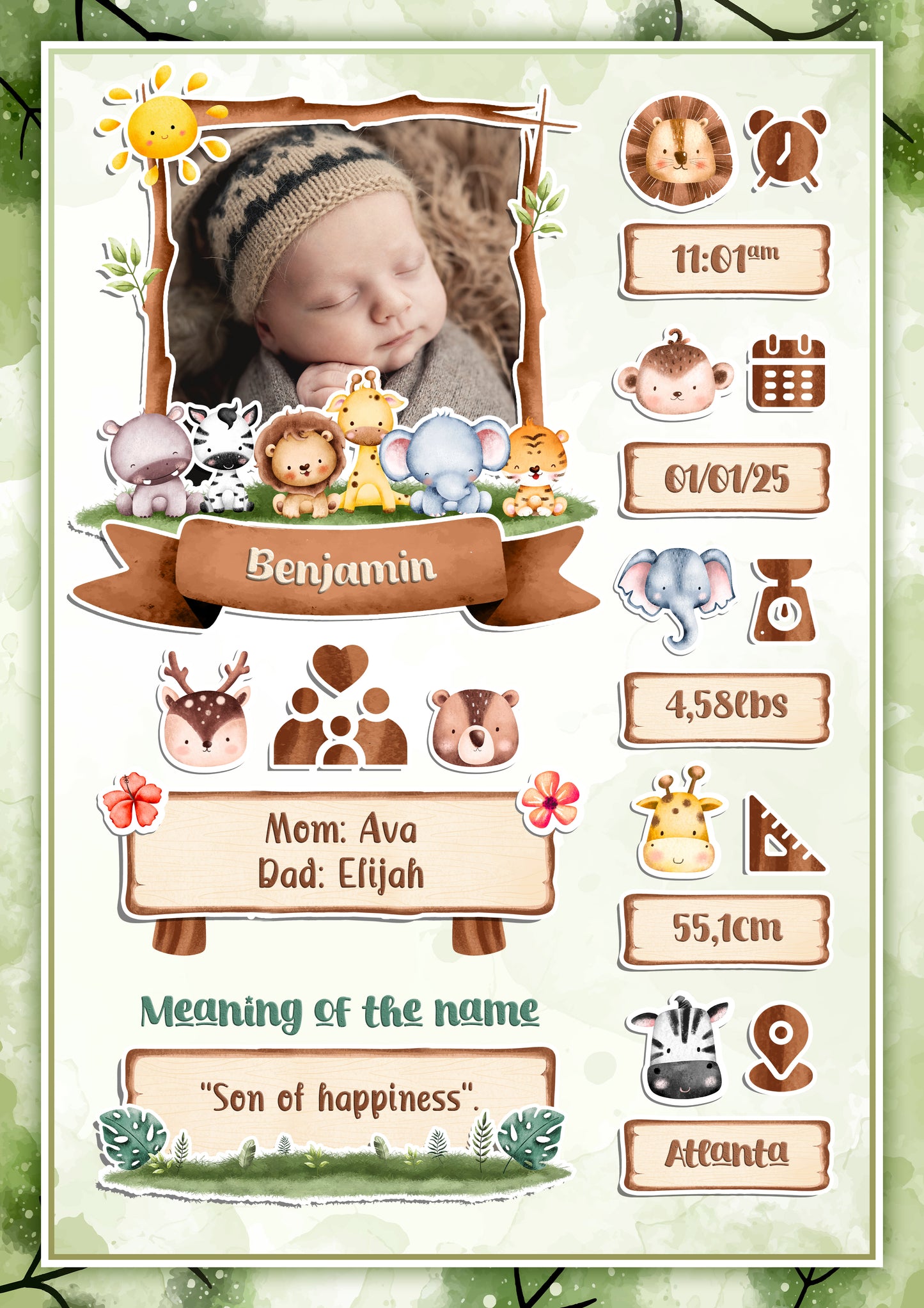 Editable Baby Birth Announcement Frame Bundle (10 PSD Templates) 💙 For Sublimation • Gifts • Wall Decor • Canva Conversion Ready