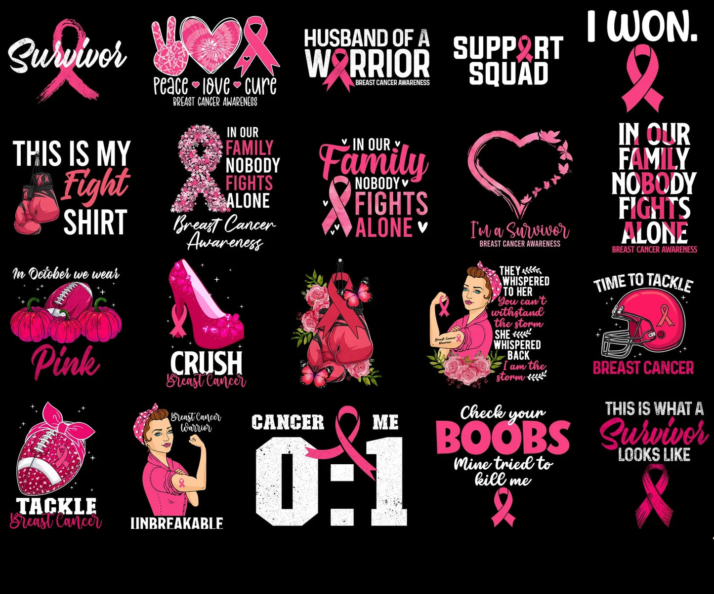 💗 Breast Cancer Awareness PNG Bundle – 20+ High-Quality Digital Designs for Sublimation, Shirts & More