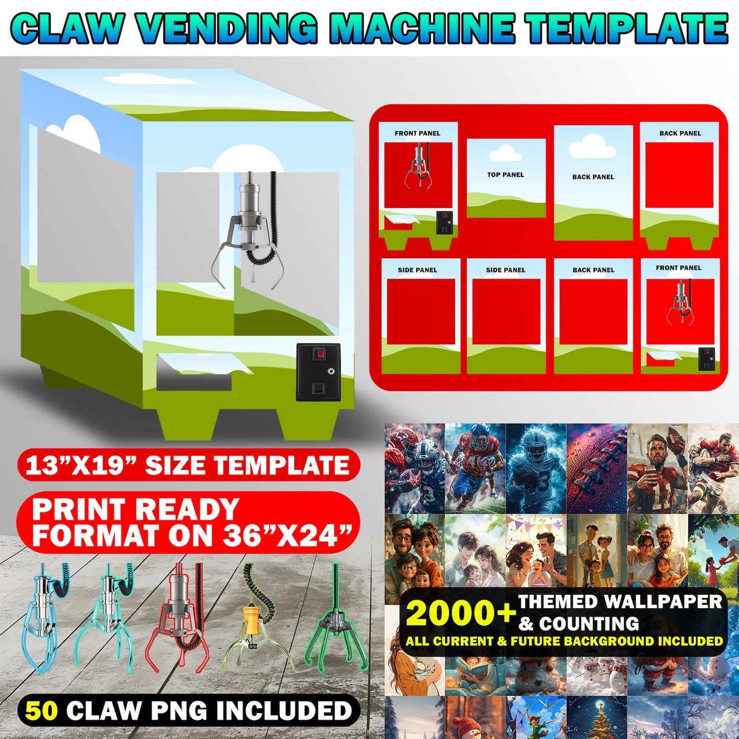 🕹️ Canva Editable Claw Machine Template + 2000 Wallpapers & 50 Claw PNGs | Foam Board DIY Display Kit